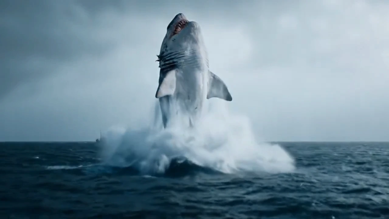 Megalodon breaching out of the water