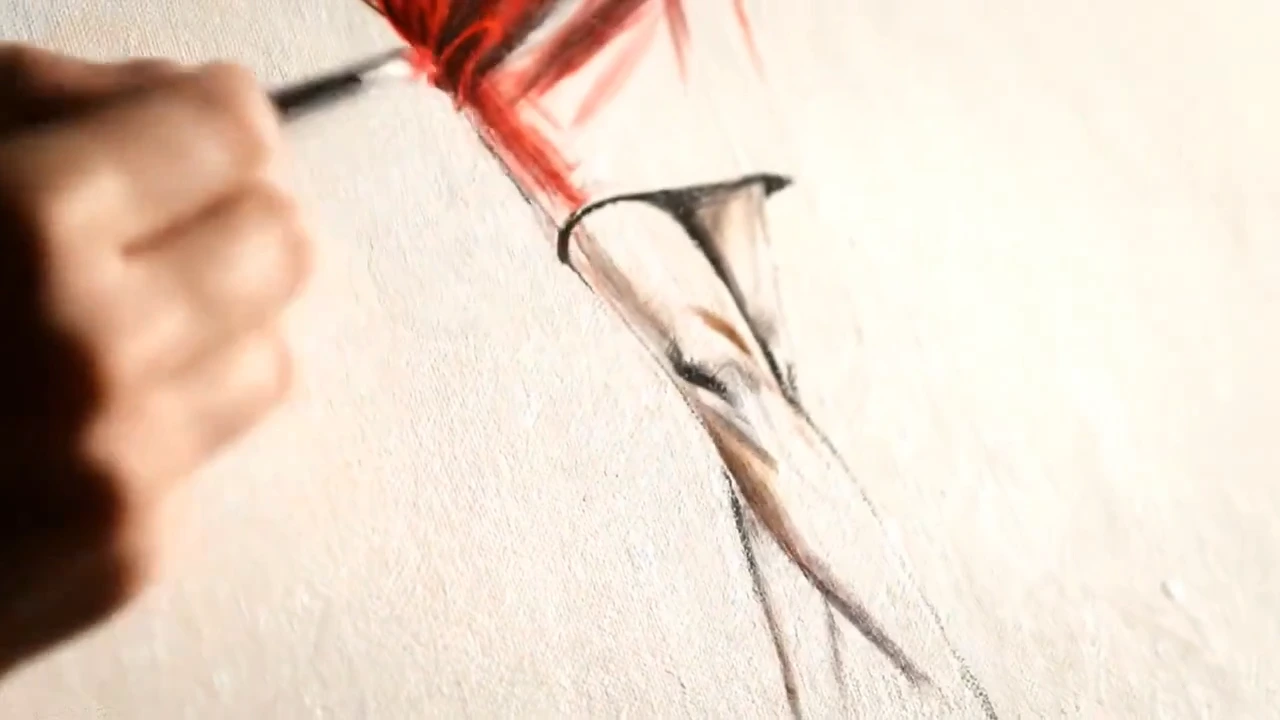 Swiftly sketching an elegant woman in a striking red