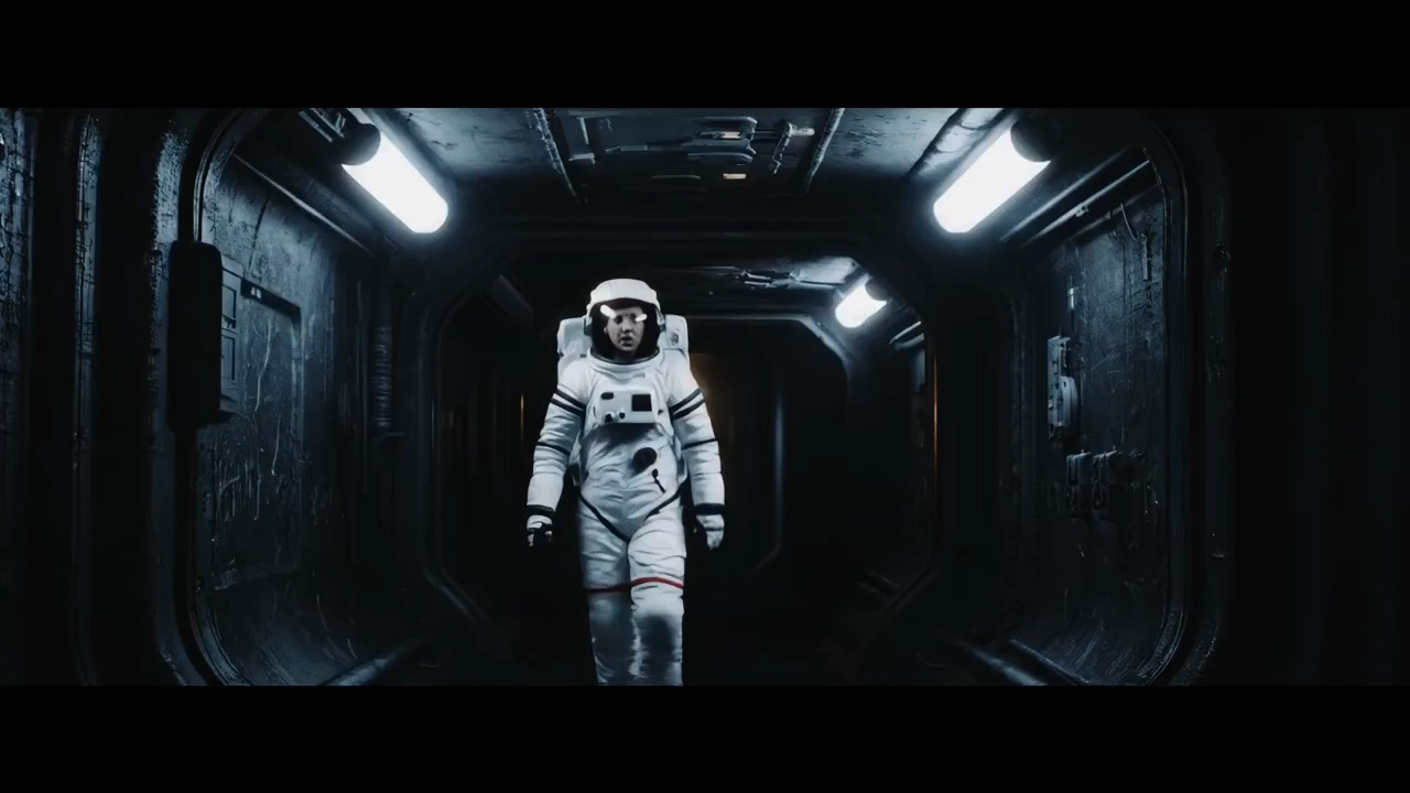 Astronauts walking inside spacecraft
