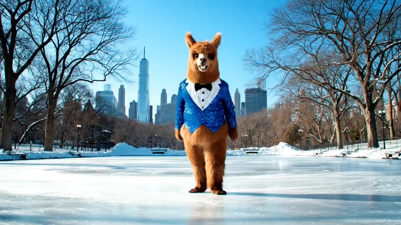 Alpaca dancing Gangnam Style on ice at Central Park