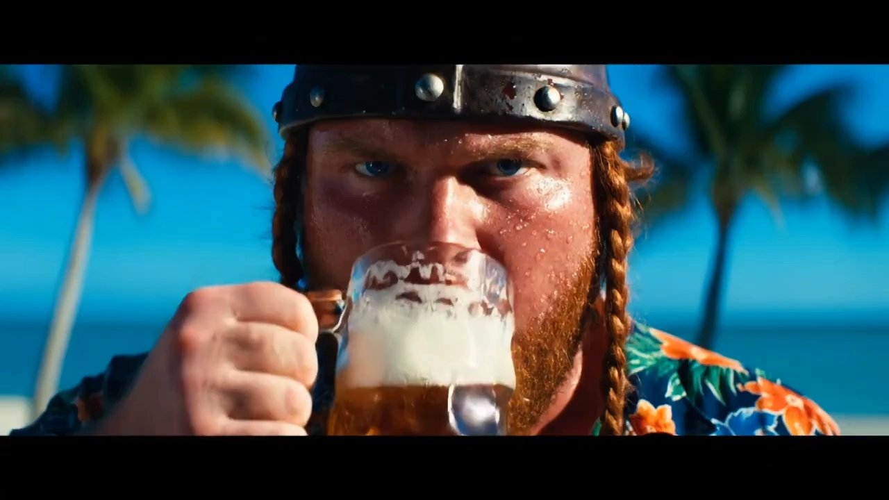 Close up of a Viking having a beer at Bahamas
