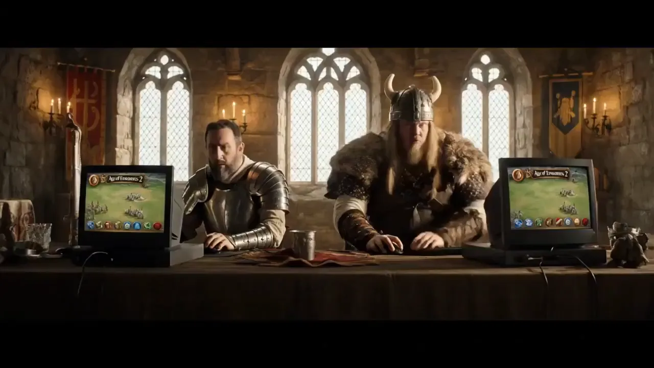 A British knight playing game against a Viking warrior
