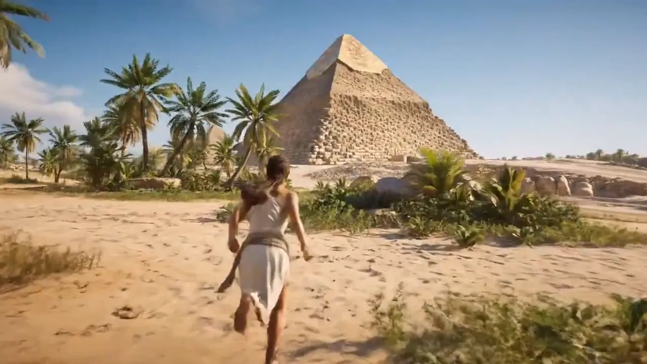 A woman ran towards the pyramid