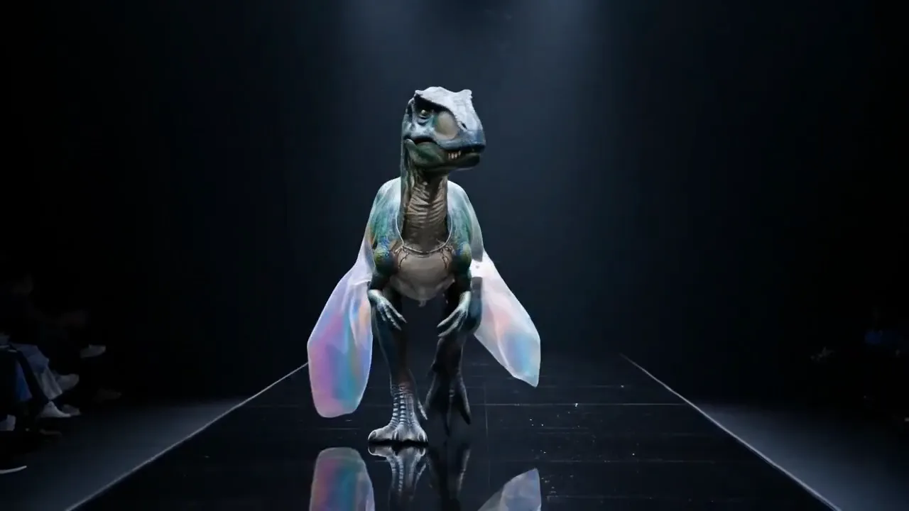 A pretty gorgeous dinosaur model walking runway