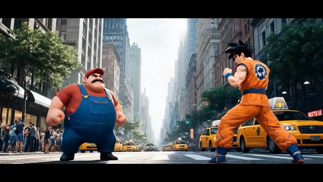 Super mario vs Son goku in New york