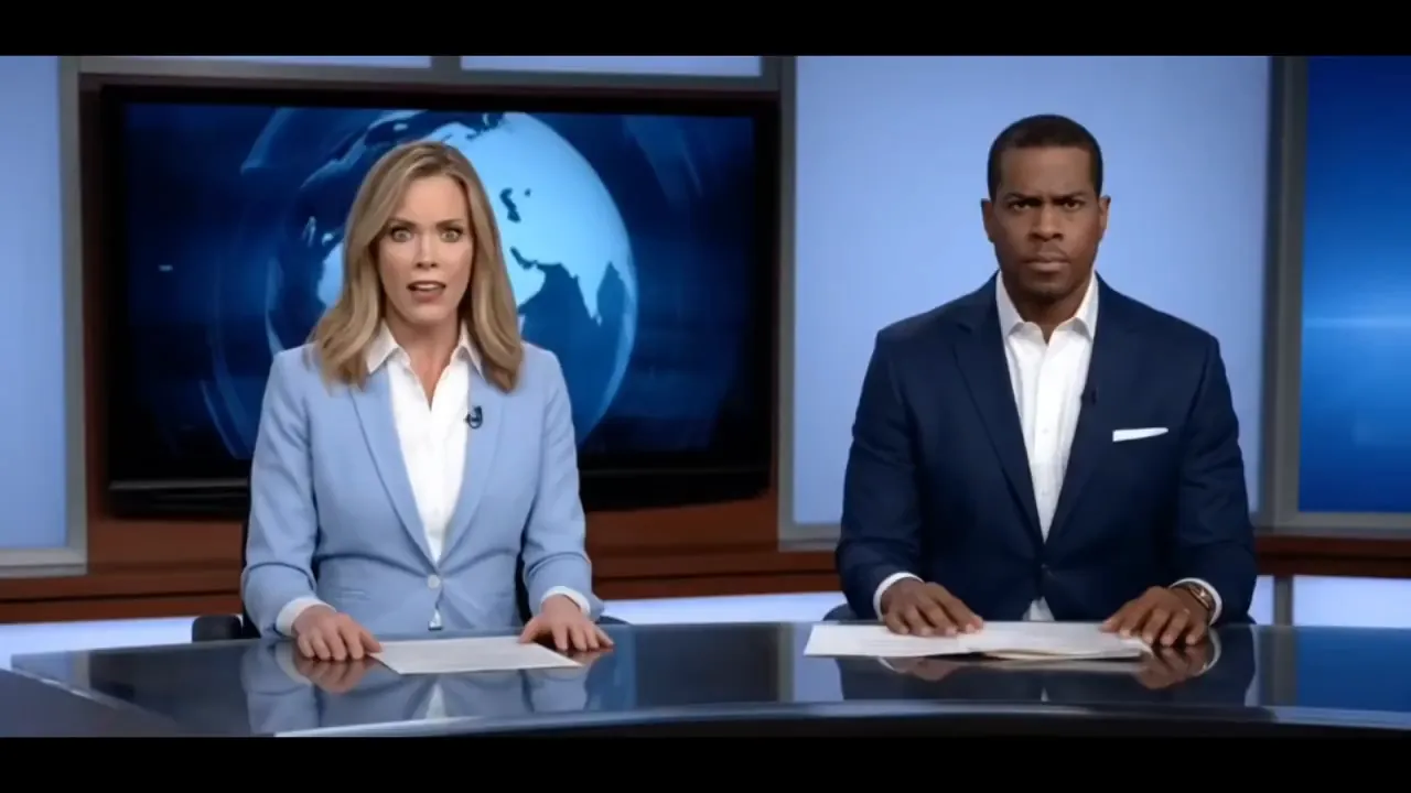 Two news anchors sitting at a desk