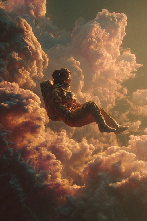 Woman astronaut floating in space