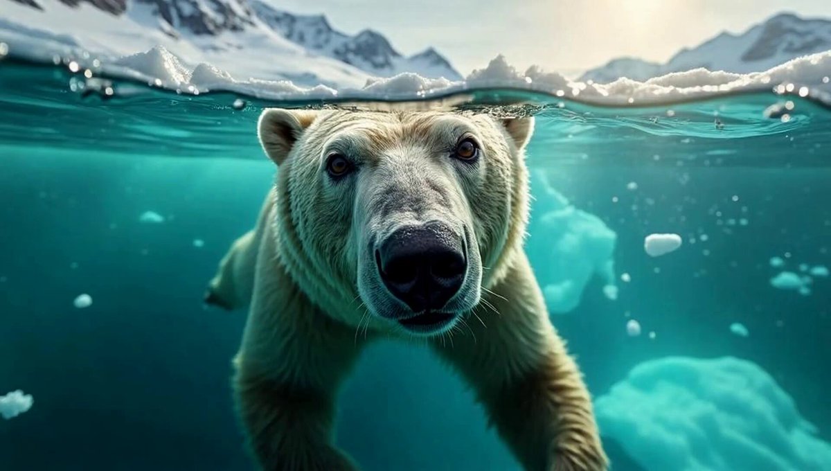 Bear swimming in antarctica