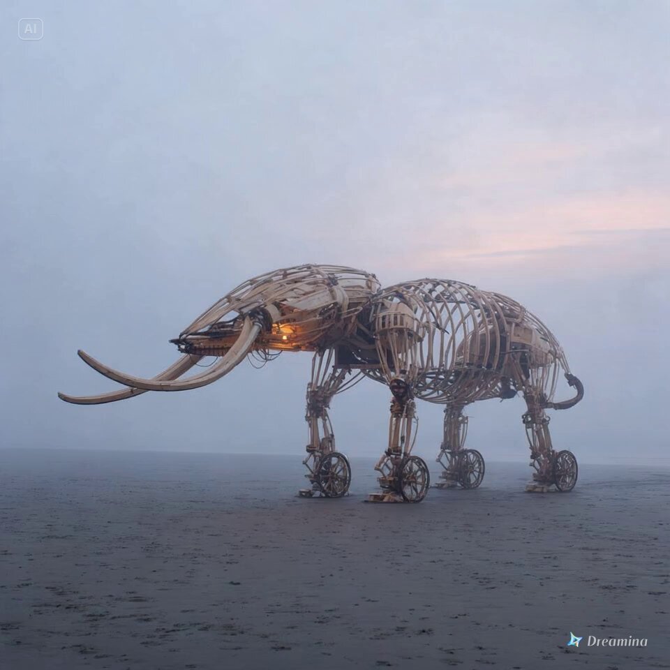 Kinetic sculpture of a Woolly mammoth 