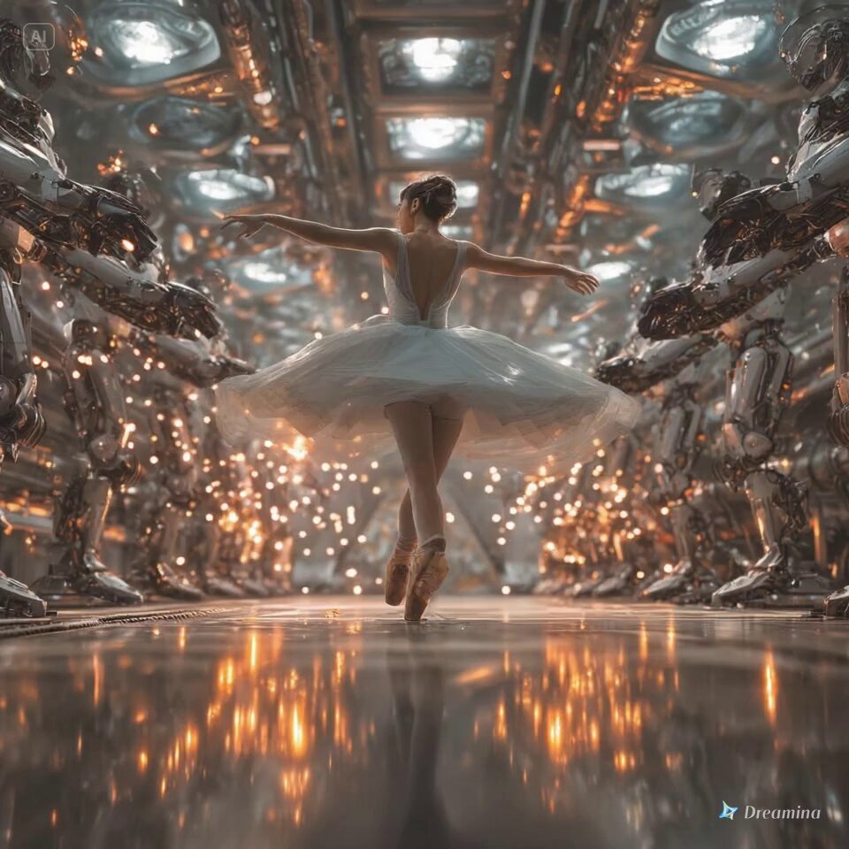 Ballerina in a white tutu twirls gracefully