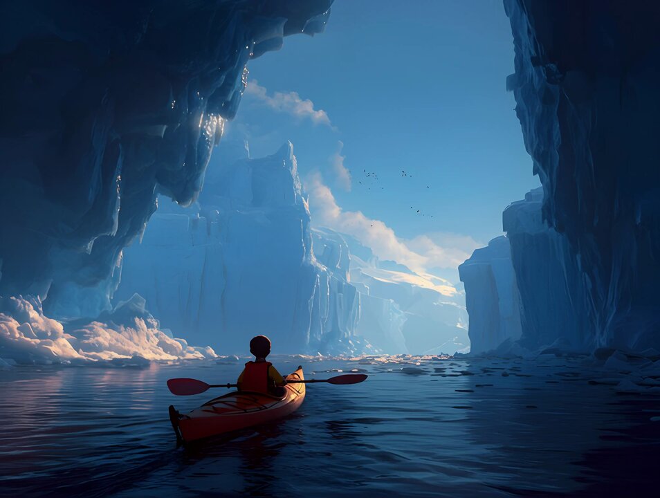 Kayaking through the glaciers