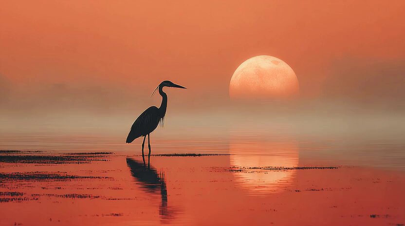 Heron near the moon