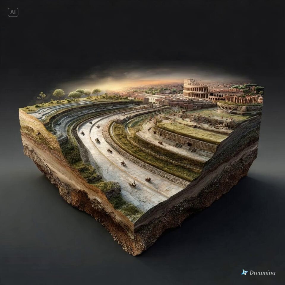 Ancient Roman chariots racing around the Circus Maximus