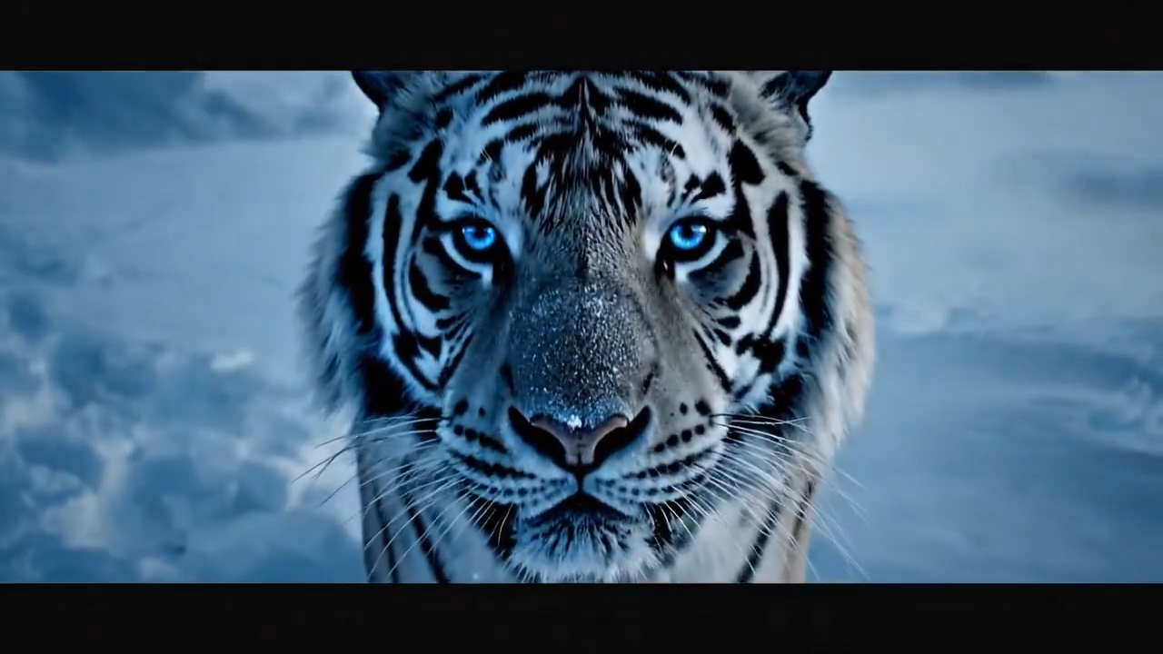 Lone white tiger strides gracefully across the endless icy tundra