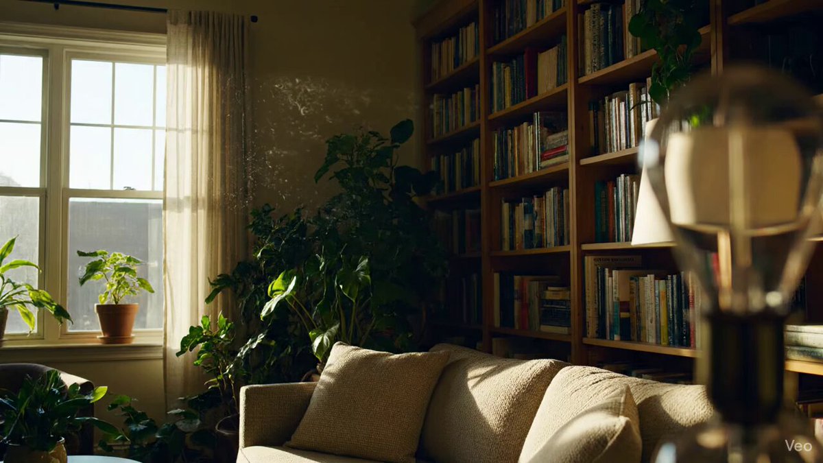 Room ambience shifting from window daylight to warm lamp light